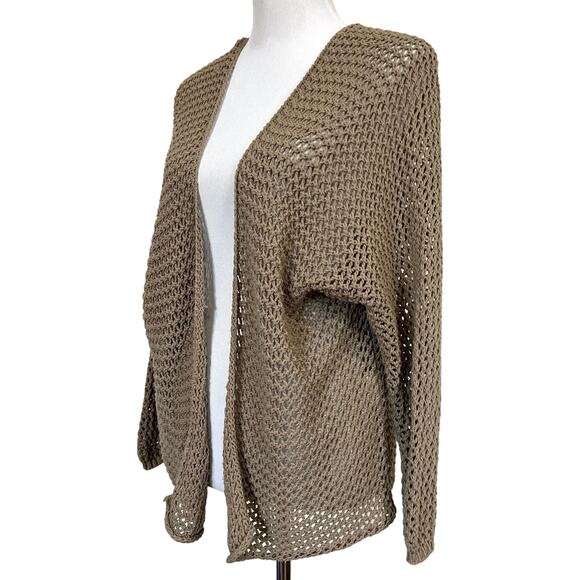 Don’t Ask Why Women’s Cardigan Sweater Tan Open Knit Open Front Made kItaly O/S - Picture 2 of 7